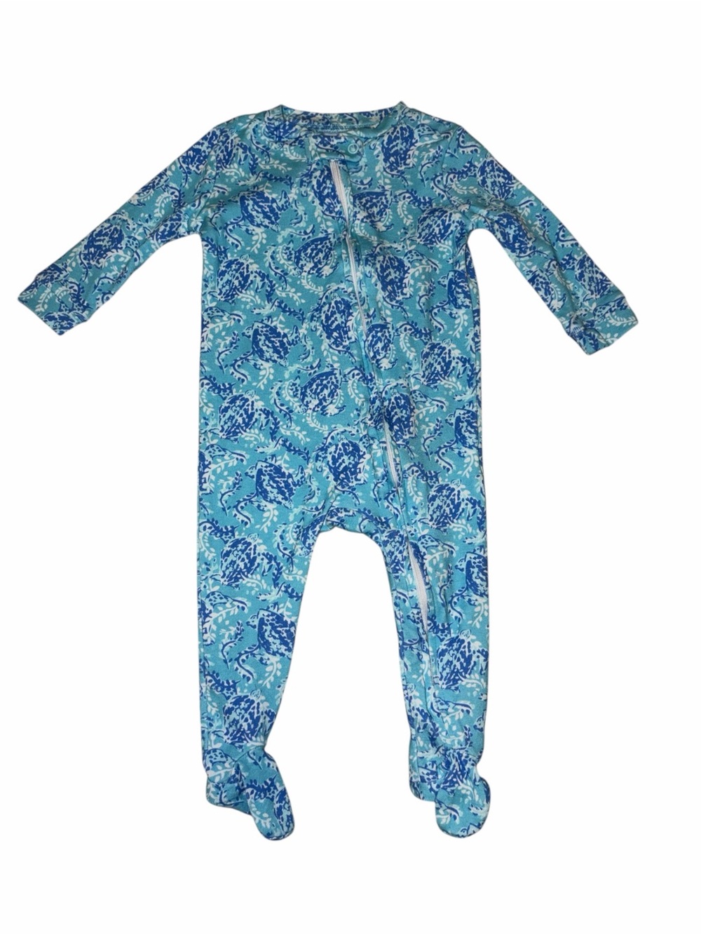 EUC Lilly Pulitzer x Pottery Barn Kids Baby Footed Sleeper 6-9M Aqua Sea Turtle